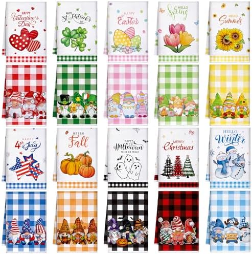 FuWeave Gnome Cute 20 Pcs Seasonal Holiday Kitchen Hand Towels Set by FuWeave