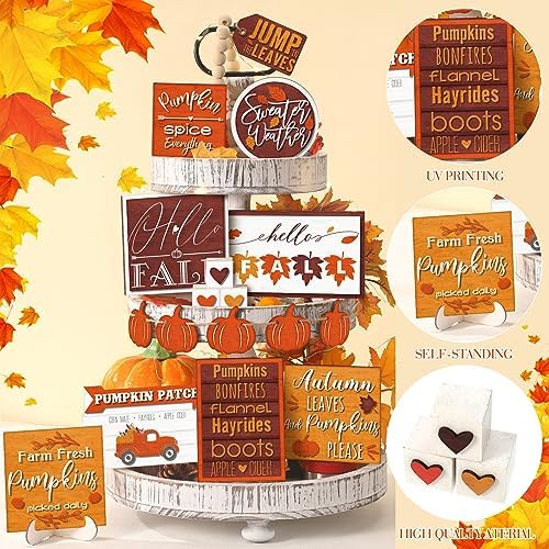 14 Pcs Halloween Tiered Tray Decor Set, Gnome Wood Table Signs (Simple) - Image 2