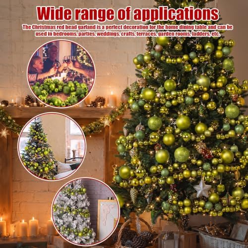 2 Pcs 6 ft Christmas Ball Ornament Garland, Light Green - Image 3