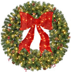Best Choice Products 48in Pre-Lit Christmas Wreath w/Berries & Pinecones, Large Artificial Indoor/Outdoor Decor for Door, Mantel w/Red Bow, Plug-in by BestChoiceProducts