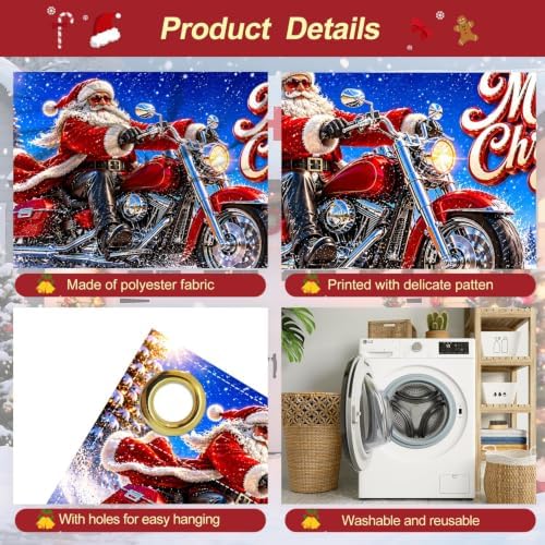 7x16FT Christmas Santa Claus Motorcycle Garage Door Cover Decorations Christmas Garage Door Banner for Outdoor Indoor Christmas Decorations Party Photography Backdrop - Image 3