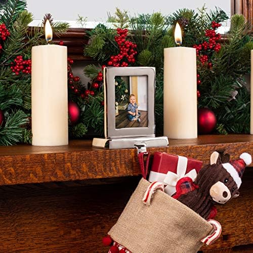 BIRDROCK HOME Photo Frame Stocking Holder - Holiday Greetings Mantle Fireplace Topper - Decorative Christmas Stocking Holder - Stainless Steel Rectangle - Image 2