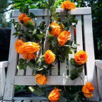 FiveSeasonStuff Warm Orange Artificial Rose Garlands, Four Separate Faux Flower Vines with Greenery - Image 6