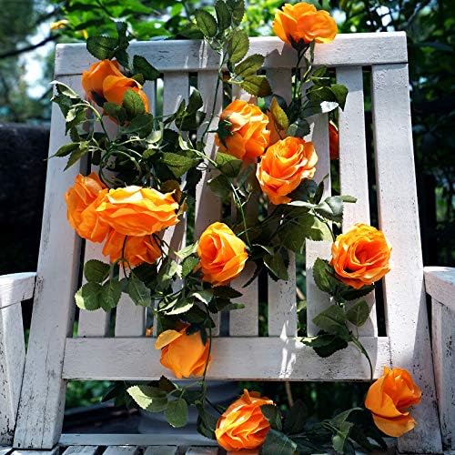 FiveSeasonStuff Warm Orange Artificial Rose Garlands, Four Separate Faux Flower Vines with Greenery - Image 6