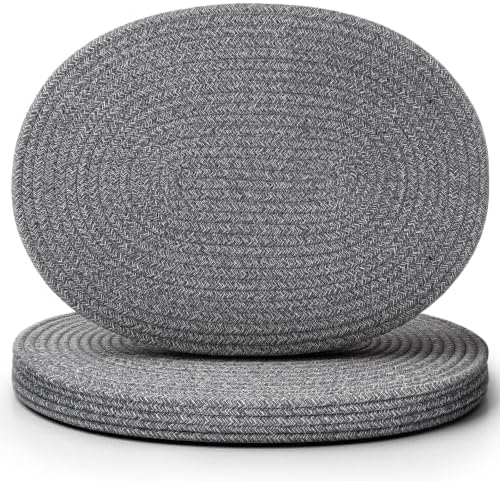 Oval Woven Placemats Set of 6, Cotton Rope 16x12 Inch, Grey by Gandeer