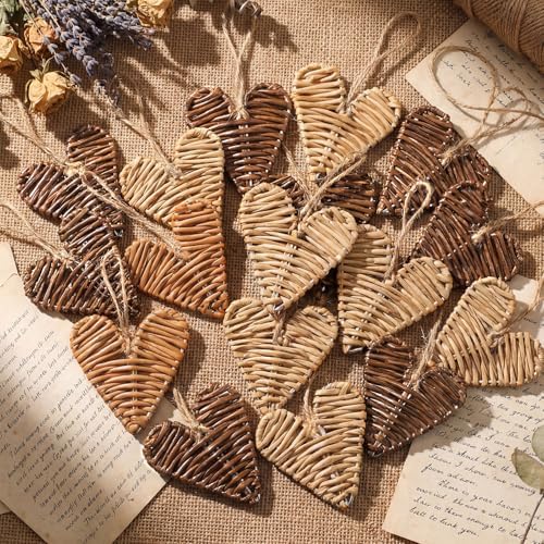Vercraft 24 Pcs Farmhouse Rustic Heart Christmas Ornaments 3.15'' Rattan - Image 5