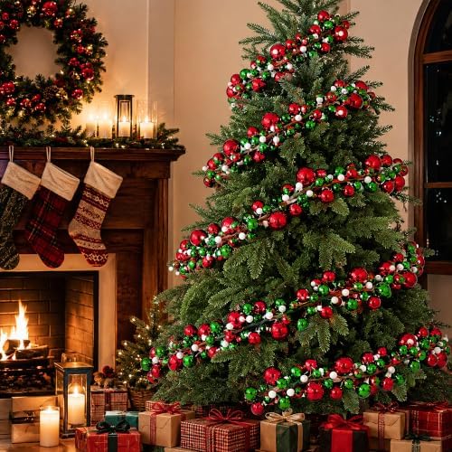 12ft Red Green Christmas Ball Garland Ornaments, Xmas Bauble Tree Garland - Image 7
