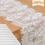 12 Pack White Lace Table Runners 14 x 120 Inch White Rustic Lace Fabric Table Runners with Rose Embroidered Floral Vintage Table-Runner for Party Wedding Bridal Shower Decorations - Image 2