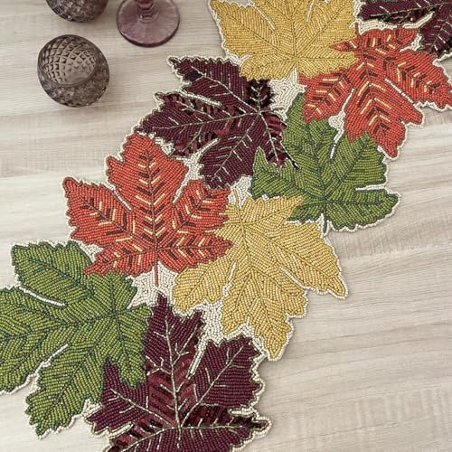Enliven Handmade Maple Leaf Beaded Table Runner, 13x36 Inches Lightweight Decorative Table Runner, Perfect for Dining/Wedding/Party/Everyday Use & Easy to Clean, Elegant Beaded Runner (Multicolor) by Enliven
