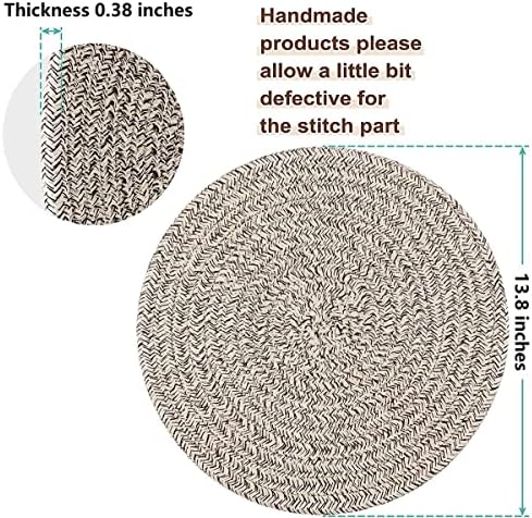 6 Pack Round Woven Placemats,13.8 inch Plate Chargers Mixed Brown Thick Place Mats Cotton Rope Braided Tablemats Rattan Mats for Christmas Table Decoration - Image 2