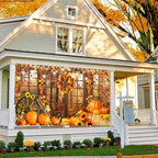 16X7Ft Fall Garage Door Cover Decorations, Autumn Farmhouse Forest Scenery Maple Leaves Pumpkins Harvest Thanksgiving Day Friendsgiving Party Outdoor Wall Patio Yard Decor Banner - Image 6