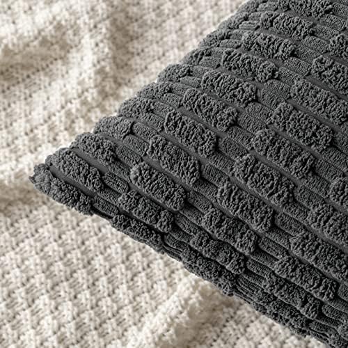 MIULEE Pack of 2 Corduroy Decorative Throw Pillow Covers 24x24 Inch Soft Boho Striped Pillow Covers Modern Farmhouse Home Decor for Sofa Living Room Couch Bed Dark Grey - Image 5