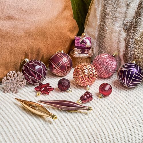 JORNOY 106Pcs Christmas Ornaments Bulk, Shatterproof Plastic Hanging Balls Bulbs Assorted Decor for Tree Decorations Home Holiday Party with Lanyard, Jewel Tone - Image 5