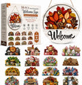 16 Pcs Interchangeable Welcome Sign for Front Door, Round Wood Sign by Unknown