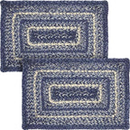 VHC Brands Farmhouse Great Falls Blue Table Placemat Blue White Jute Blend Rectangle Set of 2 12x18 Inches by VHCBrands