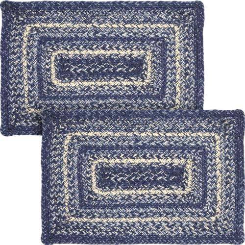 VHC Brands Farmhouse Great Falls Blue Table Placemat Blue White Jute Blend Rectangle Set of 2 12x18 Inches by VHCBrands
