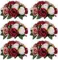 Nuptio Artificial Flower Centrepieces for Tables - 6 Pcs Burgundy & Dusty Rose & Creamy White Fake Flowers Roses Balls 9.5in Diam - Silk Faux Rose Arrangement for Wedding Party Centerpiece Table Decor by Nuptio