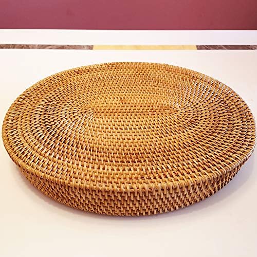 i- lan 2Pack Extra Large Oval Rattan Serving Trays with Handles-17 Inch Natural Brown Wicker Oval Serving Baskets Food Storage Platters Decorative Display Tray Set for Ottoman,Coffee Table,40cm+43cm - Image 6