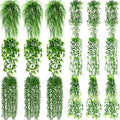 Daifunli 18 Pcs Artificial Hanging Plants Fake Hanging Ferns Plastic Fake Plant for Wall Room Garden Garland Indoor Outdoor Decor No Basket (Eucalyptu,Mandala,Boston,String of Pearl,Podocarpu,Pothos) by Huiinen