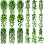 Daifunli 18 Pcs Artificial Hanging Plants Fake Hanging Ferns Plastic Fake Plant for Wall Room Garden Garland Indoor Outdoor Decor No Basket (Eucalyptu,Mandala,Boston,String of Pearl,Podocarpu,Pothos) by Huiinen