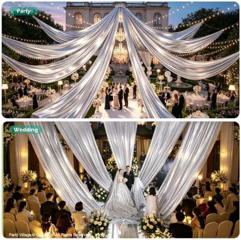 2 Panels 5ft(W) x 20ft(H) Silver Backdrop Curtain for Wedding Parties - Image 6