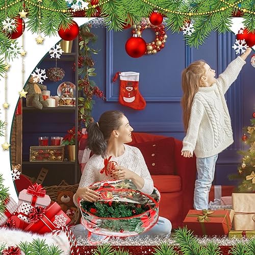 Shappy 6 Pieces Wreath Storage Bags 30 Inch Dual Zippers,Clear, Red - Image 6