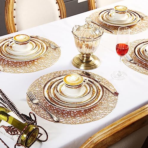 Sieral 60 Packs Round Placemats 15 Inch Hollow Out Pressed Vinyl,Gold - Image 5