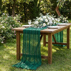 12 Pack Emerald Green Cheesecloth Table Runner 120 Inch Boho Wedding Decor - Image 5