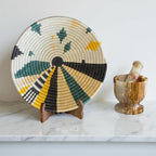 Handwoven African Basket Bowl for Fruits Home Decor (yellow abstract, 8in diameter) - Image 2