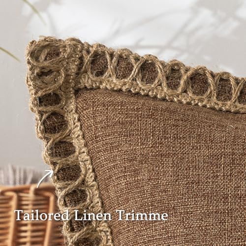 MIULEE Set of 2 Lumbar Linen Burlap Throw Pillow Covers 12x20 Coffee - Image 7