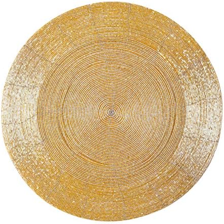 Lightnpro Handmade Beaded Placemats Set of 4 – 13 Inch Round Champagne Charger Mats | Handcrafted Artisan Table Accessories, Elegant Decorative Dining Table Décor for Weddings, Holidays & Parties - Image 5