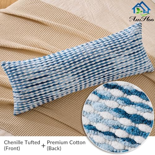 AmHoo Boho Chenille Pillow Cover Decorative Tufted Pillowcase for Couch Bed Sofa Bedroom Living Room Modern 14 x 36-Inch Sky Blue - Image 3