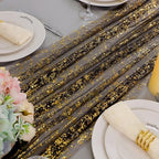 Snowkingdom 10 Pcs Black & Gold Cheesecloth Table Runner 10 FT, Sheer Chiffon Sparkle Gauze Mesh Runners 120 Inch, Glitter Table Centerpieces Decoration for Birthday Party Wedding Christmas Halloween - Image 5