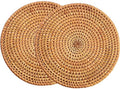13" Natural Hand Woven Rattan Placemats for Dining Table,Decorative Heat Resistant Mats for Kitchen Coutertops,Hot Dishes,Pots and Pans,Round Diameter 35CM (Set of 2,Gold) by Unknown