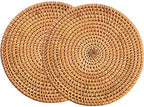 13" Natural Hand Woven Rattan Placemats for Dining Table,Decorative Heat Resistant Mats for Kitchen Coutertops,Hot Dishes,Pots and Pans,Round Diameter 35CM (Set of 2,Gold) by Unknown