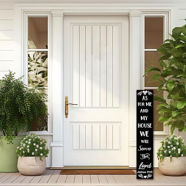 FemiaD As for Me and My House We Will Serve the Lord Front Door Sign Welcome Sign Vertical Porch Sign Rustic Tall Welcome Sign for Porch Standing Hanging 8x63inch - Image 3