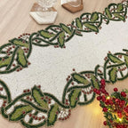 Enliven Christmas Special Beaded Holly Berry Design Runner, 13x36 inch by Enliven