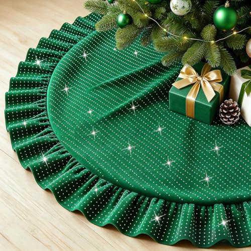 Green Tree Skirt Small Sequin Christmas 60 Inch Velvet Mini for Pencil Glitter Skirts Collar Sparkle Decorations by FANPROMS