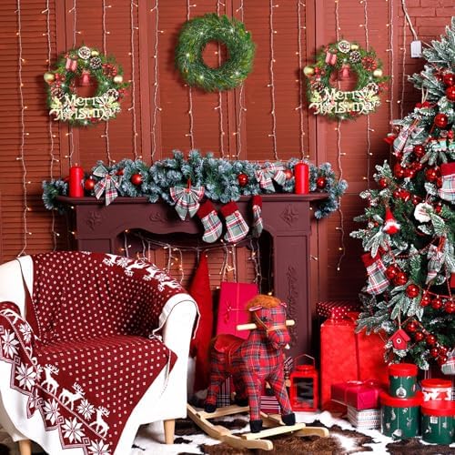 Zeyune 8 Pcs 14" Christmas DIY Green Wreath Artificial Wreath, Willow Pine - Image 4