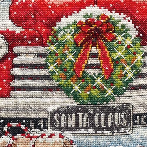 Whimsical Dimensions Counted Cross Stitch Kit Santa's Truck Stocking - 16"(1 Pc.) - Christmas Stocking, DIY Gift for Loved Ones, Ideal for Festive Events - Image 4