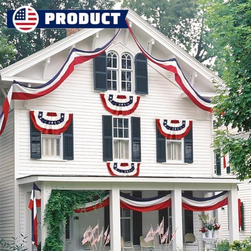 3 Pack American Patriotic Bunting 2x4 Ft USA Pleated Fan Flag Embroidered Stars & Sewn Stripes for Memorial Day, Patriots’ Day & 4th of July Outdoor Porch Fence Garden with Brass Grommets - Image 6