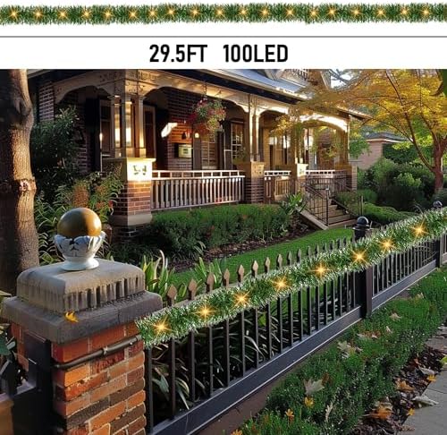 TW SHINE 30 FT Pre-Lit Christmas Garland Decorations, 100 LED Lighted Artificial Pine Garlands with 8 Modes, Green Garland for Indoor Outdoor Door Home Stairs Holiday Decor, Warm White - Image 3