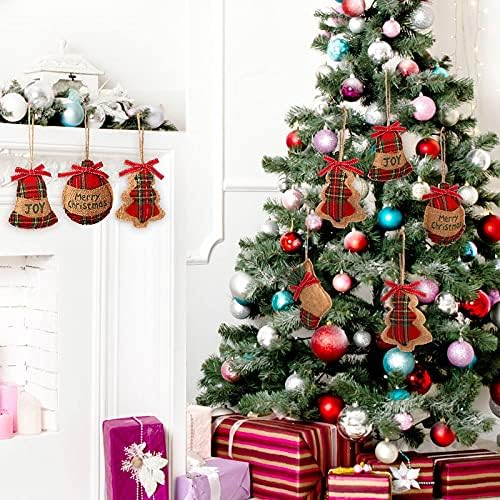 24 Pcs Burlap Christmas Ornaments Set Mini Stockings Funny,Rustic - Image 5