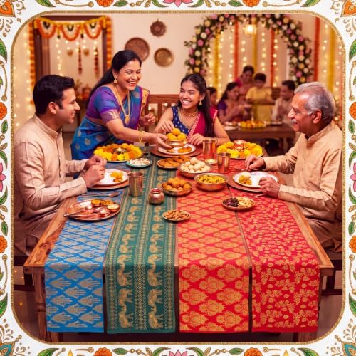 Gilprop 4 Pcs Diwali Table Runner 13x72 Inch Indian Table Cloth Decoration - Image 3