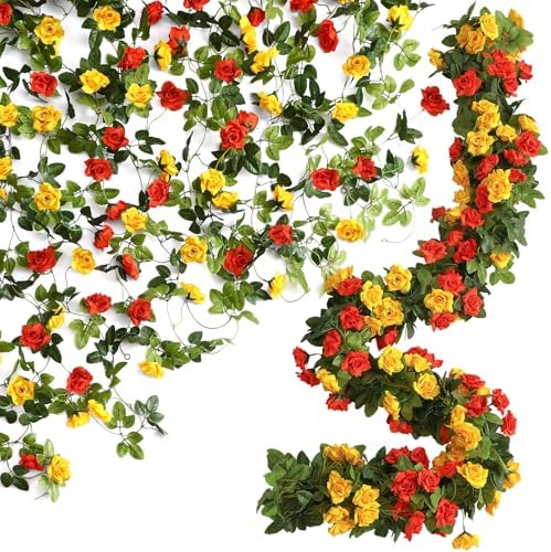 Floweroyal 6 Pack Artificial Flower Garlands 15.8FT Fake Rose Vines Silk Flowers Hanging Rose Ivy for Wedding Arch Party Home Garden Wall Decor (Orange Yellow) by FloweroyalCrafts