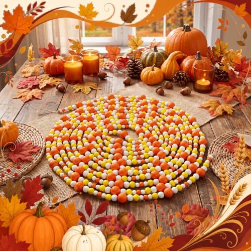 Giegxin Fall Wood Bead Garland 32.8 Ft, Orange Yellow White Gradient Wooden Bead Garland, Farmhouse Rustic Autumn Harvest Decor for Mantel Tiered Tray Shelf Table Centerpiece Home Decorations - Image 5