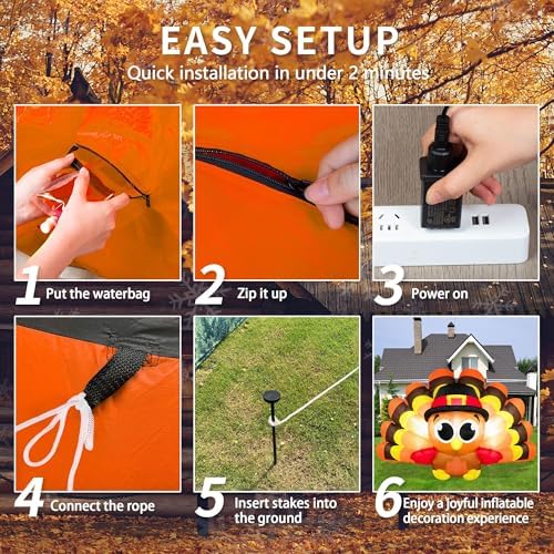 8 FT Thanksgiving Inflatables Turkey Outdoor Decorations Blow Ups Outside, Turkey Baby with Big Tail Pilgrim Hat Built-in LED Lights Yard Decor for Indoor Party Garden Lawn Fall Holiday - Image 6