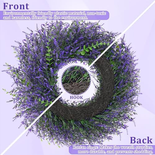 26 Inch Lavender Wreaths for Front Door, Spring Summer Wreath with Lavender - Image 6