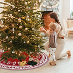 Dremisland Christmas Tree Skirt Rustic Knit Christmas Tree Mat 48In Red - Image 6