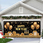 New Year’s Glittering Garage Door Banner – "Happy New Year" with Gold Balloons, Champagne Glasses, and Gifts – Garage Door Cover for Holiday Decor and Outdoor Celebrations - Image 5